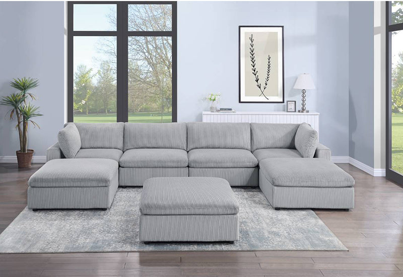 Gray Corduroy 7-Piece Sectional