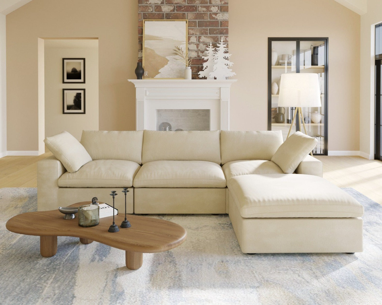 Dream Cloud Couch Down Filled Beige Sectional